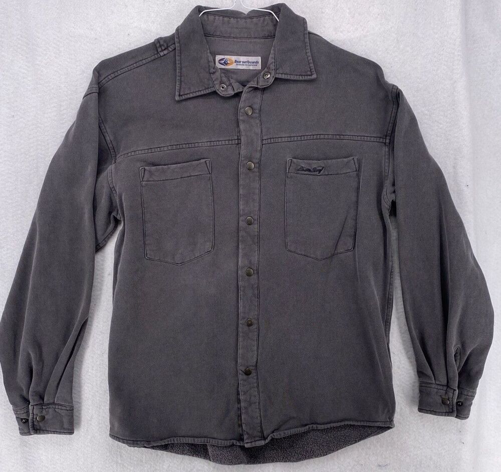 Vintage Bear Surfboards Fleece Lined Shirt Jacket Mens Medium Charcoal Gray 90s